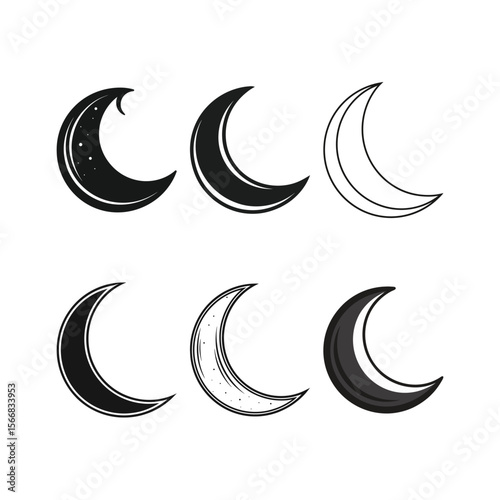 Collection of crescent moon phases in various styles and designs