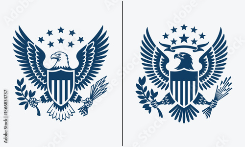 Patriotic American Eagle Crest and Shield Designs with Stars and Laurel for National Pride, Strength, and Freedom