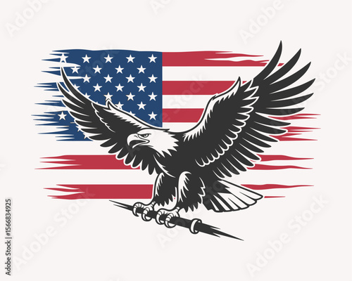 Patriotic American Eagle Soaring with US Flag, Symbolizing Freedom, Strength, and National Pride
