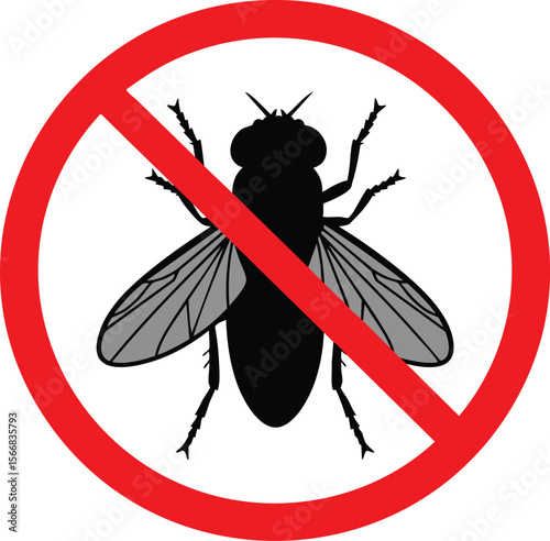 Fly silhouette with red prohibition sign no entry insect pest control symbol vector design