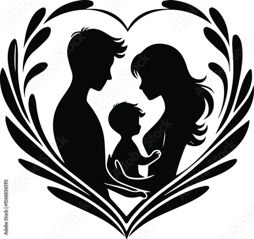 Silhouette Family Heart A Loving Family Portrait Illustration