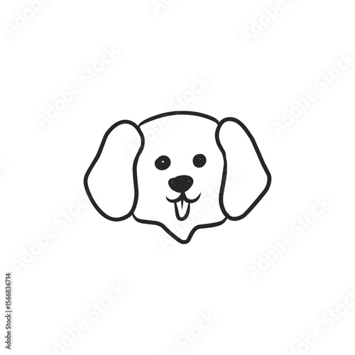 Cute Hand-Drawn Dog Face with Happy Expression and Tongue Out