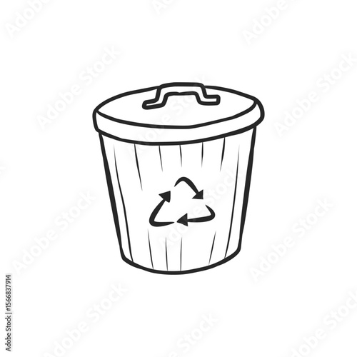 Hand-Drawn Trash Can or Waste Bin with Lid, Ideal for General Waste Disposal and Cleanup