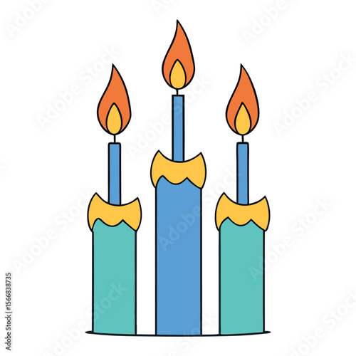 Colorful birthday candles with bright flames, lined up on a cake, creating a warm, festive glow perfect for wishes, celebration, and joyful birthday moments.
