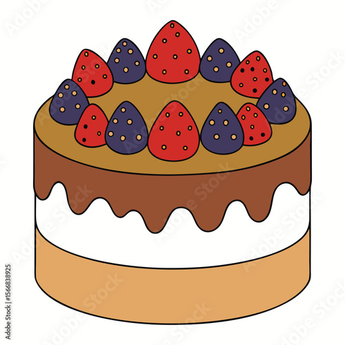 A moist cake topped with fresh berries and rich chocolate drizzle, creating a beautiful, mouthwatering dessert perfect for celebrations or a sweet treat anytime.
