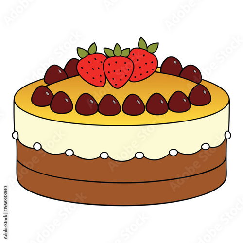 A moist cake topped with fresh berries and rich chocolate drizzle, creating a beautiful, mouthwatering dessert perfect for celebrations or a sweet treat anytime.
