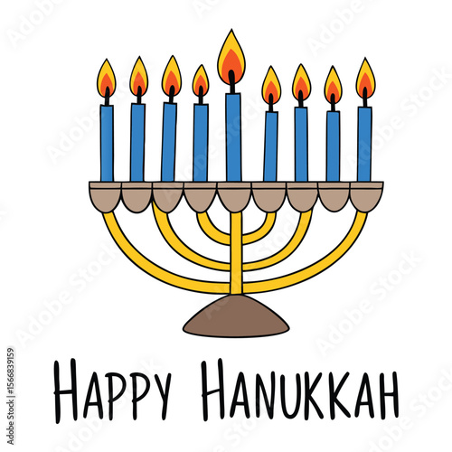 Happy Hanukkah candles glowing brightly, lined up on a menorah with warm flames, celebrating the Festival of Lights with hope, joy, and peace for all.
