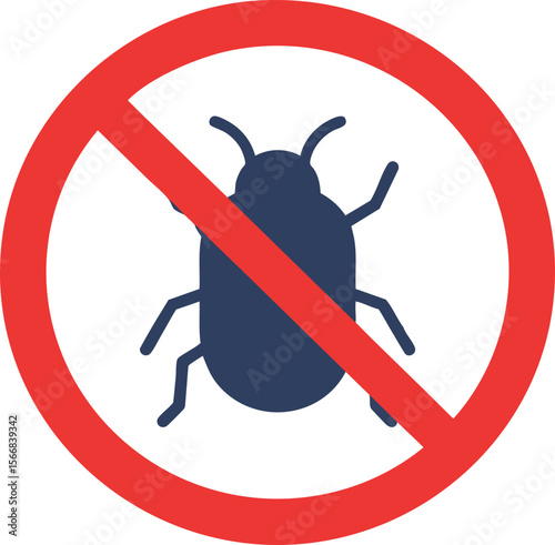 Bug prohibition symbol with red circle and diagonal line for pest control and insect prevention vector illustration