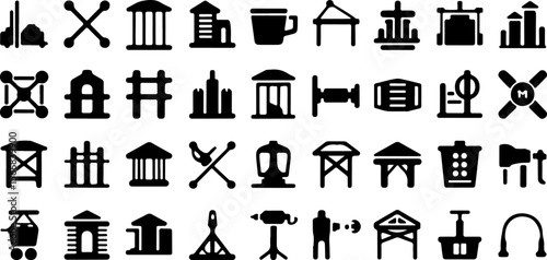 Diverse collection of black building and object icons architecture structure