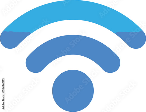 A blue wifi symbol with three curved lines and a circle on a light gray background in a simple design
