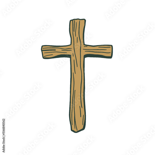 Rustic Wooden Christian Cross Isolated Symbol

