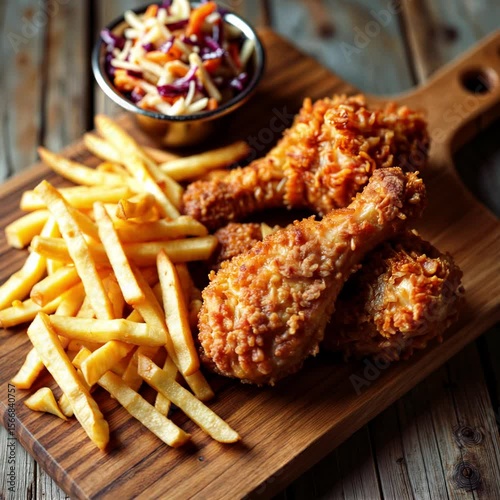 Camera Rotates Around Fried Chicken and Fries