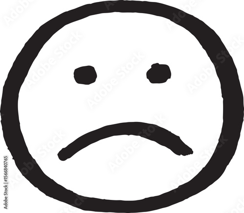 Hand-drawn sad black outline smiley face icon, expressing disappointment or unhappiness, ideal for communication designs, feedback interfaces, or conveying negative emotions simply

