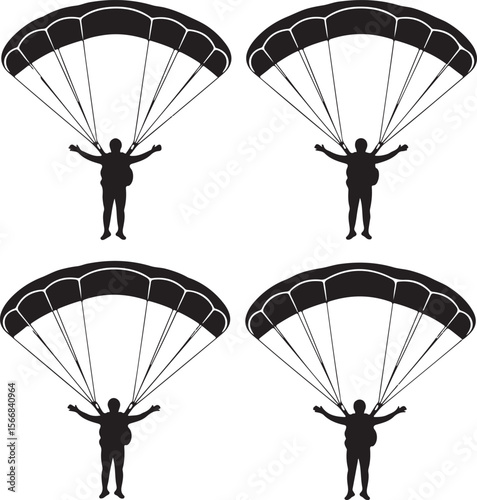Skydiver Freefall Silhouette Over Mountains

Parachutist Deploying Canopy Vector Design

Tandem Skydiving Silhouette Scene

Parachute Opening in Midair Vector Art

Landing Parachutist Silhouette Illus