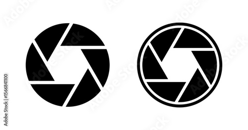 Camera icon. Camera lens. Black shutter zoom isolated on white background. Logo photo. Aperture diagram. Eye diaphragm. Silhouette circle lenses. Flat cinema circles for photos. Vector illustration