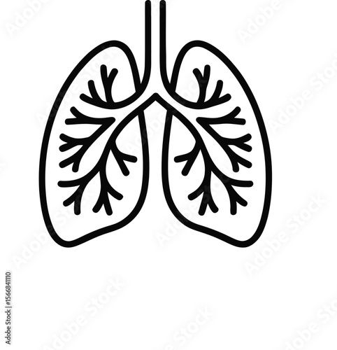 A simple line drawing of lungs against a white background with light shadows and pixel perfect text below