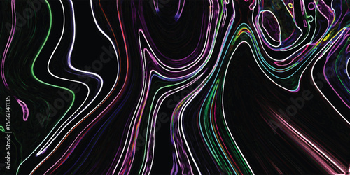 Abstract swirls of colorful luminous lines creating a modern and dynamic design on dark background suitable for digital art
