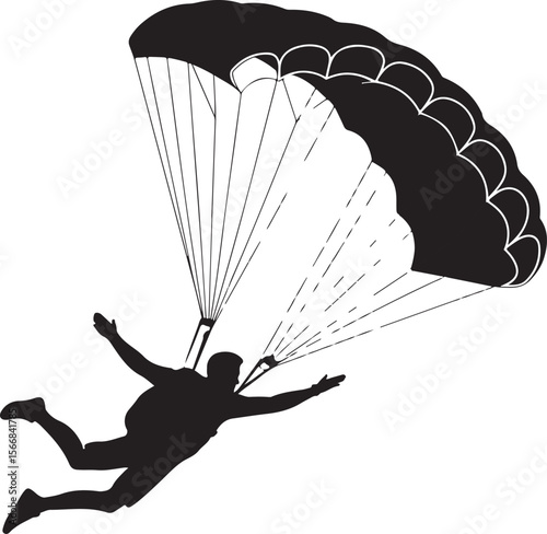 Skydiver Freefall Silhouette Over Mountains

Parachutist Deploying Canopy Vector Design

Tandem Skydiving Silhouette Scene

Parachute Opening in Midair Vector Art

Landing Parachutist Silhouette Illus