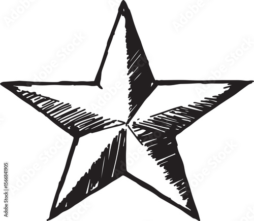 Hand-drawn black outline star with a scribbled texture, perfect for rating systems, achievement badges, or whimsical design elements, conveying quality or recognition in a unique style

