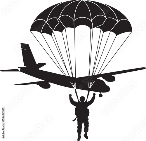 Skydiver Freefall Silhouette Over Mountains

Parachutist Deploying Canopy Vector Design

Tandem Skydiving Silhouette Scene

Parachute Opening in Midair Vector Art

Landing Parachutist Silhouette Illus