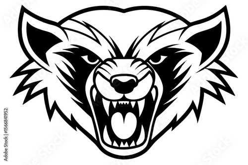 Fierce black and white tribal wolf head animal aggressive