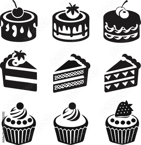 set of cakes and sweets