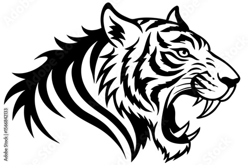 Roaring Tiger Tribal Silhouette black and white