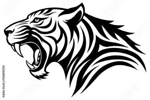 Tribal Tiger Roaring Profile Silhouette vector