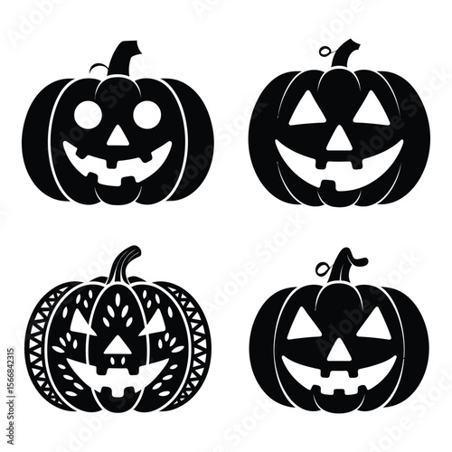 Eerie Pumpkin Face Silhouette Set on White
