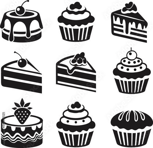 set of cakes and sweets