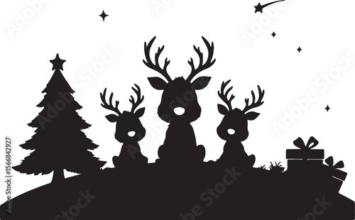 Christmas Eve Silhouette Reindeer, Tree, and Gifts