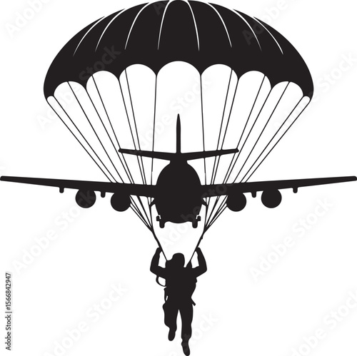 Skydiver Freefall Silhouette Over Mountains

Parachutist Deploying Canopy Vector Design

Tandem Skydiving Silhouette Scene

Parachute Opening in Midair Vector Art

Landing Parachutist Silhouette Illus