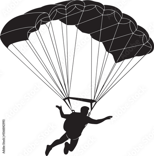Skydiver Freefall Silhouette Over Mountains

Parachutist Deploying Canopy Vector Design

Tandem Skydiving Silhouette Scene

Parachute Opening in Midair Vector Art

Landing Parachutist Silhouette Illus