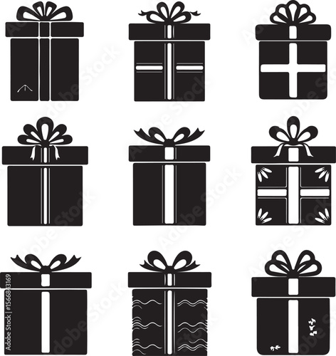 Collection of Elegant Black and White Gift Box Illustrations
