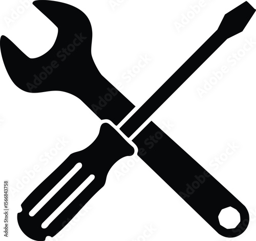 Wrench and screwdriver crossed icon symbol for repair maintenance and construction tools vector illustration