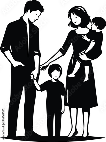 Happy Family Silhouette Parents with Two Children Illustration