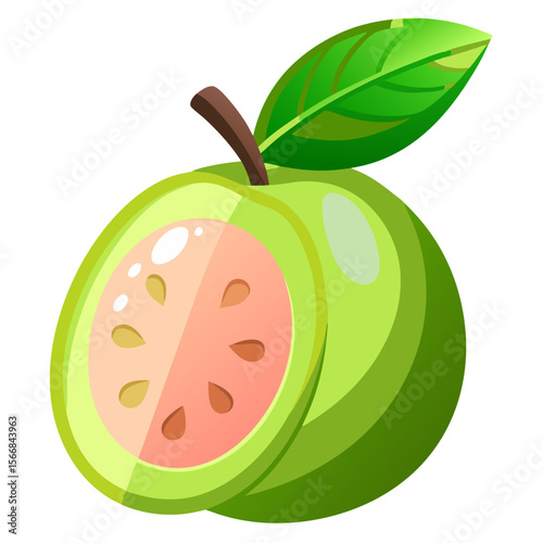 Ripe Green Pear with Leaf Isolated on White Background

