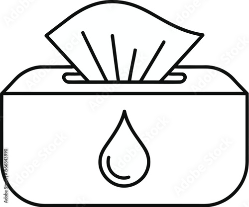 Illustration of a light blue tissue box with white tissues and a water drop symbol on a light background