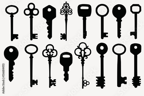 set of silhouettes of keys