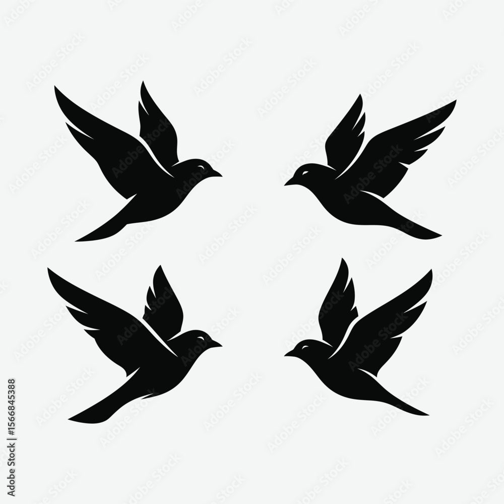 Obraz premium High-quality vector set of birds in flight silhouettes. Perfect for logos, t-shirts, nature themes, and wildlife designs. Clean and scalable graphics for creative projects.