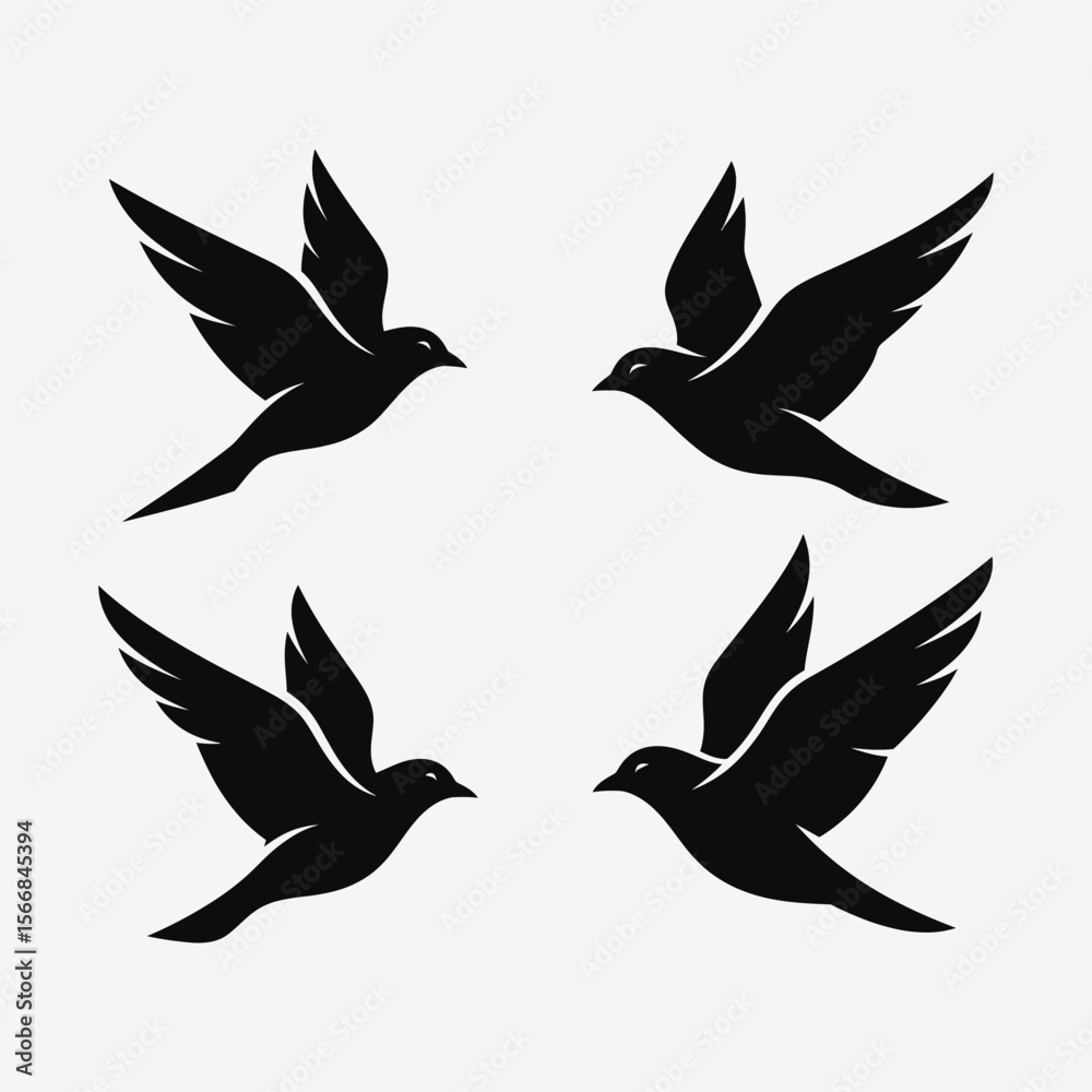 Obraz premium High-quality vector set of birds in flight silhouettes. Perfect for logos, t-shirts, nature themes, and wildlife designs. Clean and scalable graphics for creative projects.