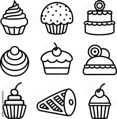 set of cakes and sweets
