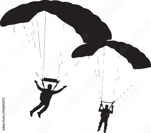 Skydiver Freefall Silhouette Over Mountains

Parachutist Deploying Canopy Vector Design

Tandem Skydiving Silhouette Scene

Parachute Opening in Midair Vector Art

Landing Parachutist Silhouette Illus
