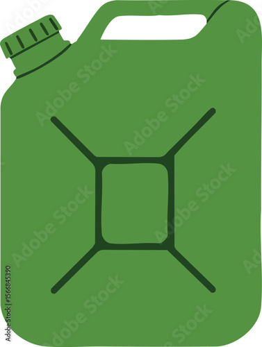 Green plastic jerrycan container with handle and cap for fuel storage and transport vector illustration