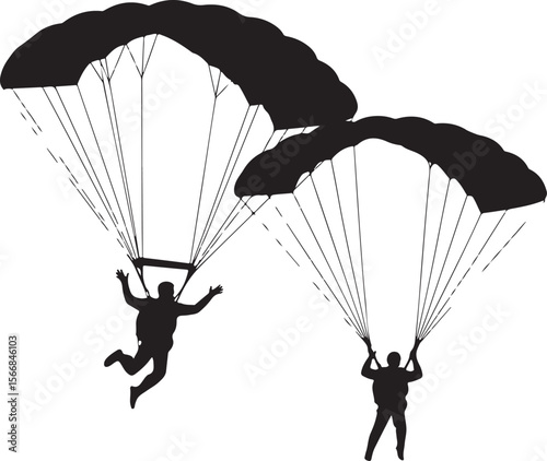 Skydiver Freefall Silhouette Over Mountains

Parachutist Deploying Canopy Vector Design

Tandem Skydiving Silhouette Scene

Parachute Opening in Midair Vector Art

Landing Parachutist Silhouette Illus