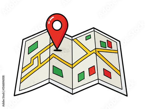 "Map with Red Location Pin Clipart – Cartoon Navigation, GPS Marker Icon for Travel, Directions, Apps, Routes, Geography and Digital Use"

