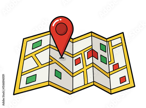 "Map with Red Location Pin Clipart – Cartoon Navigation, GPS Marker Icon for Travel, Directions, Apps, Routes, Geography and Digital Use"

