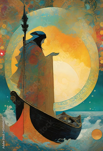 Symbolist printmaking, and painting with spiritual themes resonant with Tarot. Vintage Symbolist inspired themes and technique. Colorful metaphoric art with archetypal concepts. 