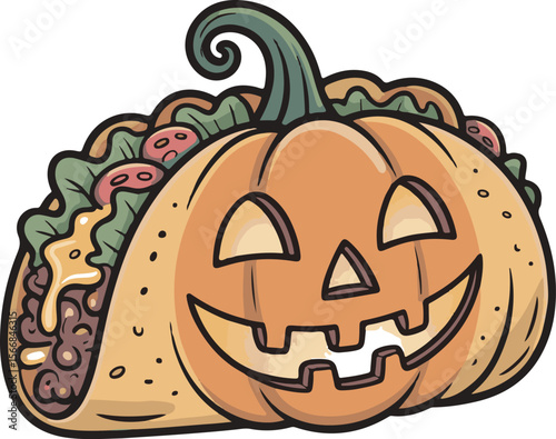 Jackolantern taco with lettuce tomato and cheese halloween food