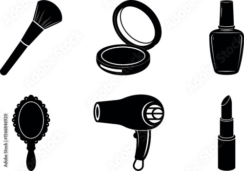 Beauty and makeup tools collection silhouette vector illustration